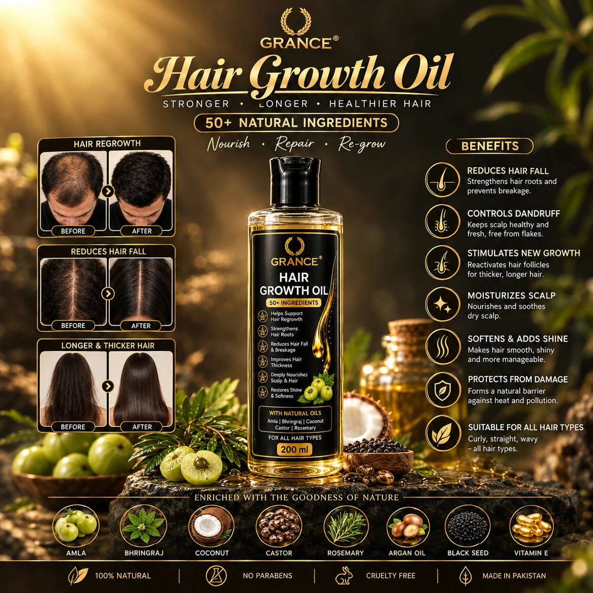 Grance Hair Growth Oil 200ml — 50+ Natural Ingredients