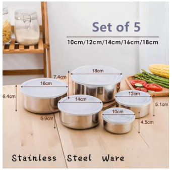 SP Dealz [Set of 5] Stackable Stainless Steel Snack Food Storage Containers With Lids, Leakproof Clear Lids For Lunch, Leftovers, Soups, Salads Meal Prep and Storage, Reusable for Kids and adults