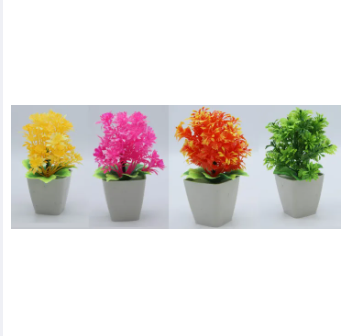 Pack of 4 Mini Plant Artificial Decoration Piece with pot Best for home & Office Decoration purpose
