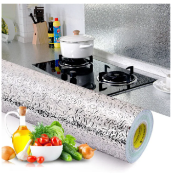 Self Adhesive Aluminium Foil Sticker Roll, Oil Proof Waterproof Aluminium Sheet DIY Wallpaper, Heat Resistant Backsplash Aluminium Sticker for Home, Kitchen, Stove, Cabinet, Wall, Drawers, and Furniture