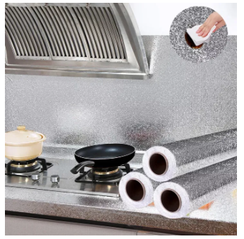 Self Adhesive Aluminium Foil Sticker Roll, Oil Proof Waterproof Aluminium Sheet DIY Wallpaper, Heat Resistant Backsplash Aluminium Sticker for Home, Kitchen, Stove, Cabinet, Wall, Drawers, and Furniture