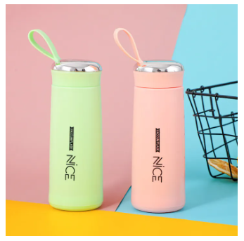 400ml Glass Water Bottles NICE | Double Wall Vacuum Insulation Hot & Cold Thermos Flask | Easy to Carry Travel Water Bottles