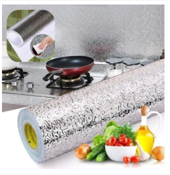 Self Adhesive Aluminium Foil Sticker Roll, Oil Proof Waterproof Aluminium Sheet DIY Wallpaper, Heat Resistant Backsplash Aluminium Sticker for Home, Kitchen, Stove, Cabinet, Wall, Drawers, and Furniture