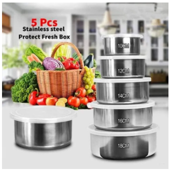 SP Dealz [Set of 5] Stackable Stainless Steel Snack Food Storage Containers With Lids, Leakproof Clear Lids For Lunch, Leftovers, Soups, Salads Meal Prep and Storage, Reusable for Kids and adults
