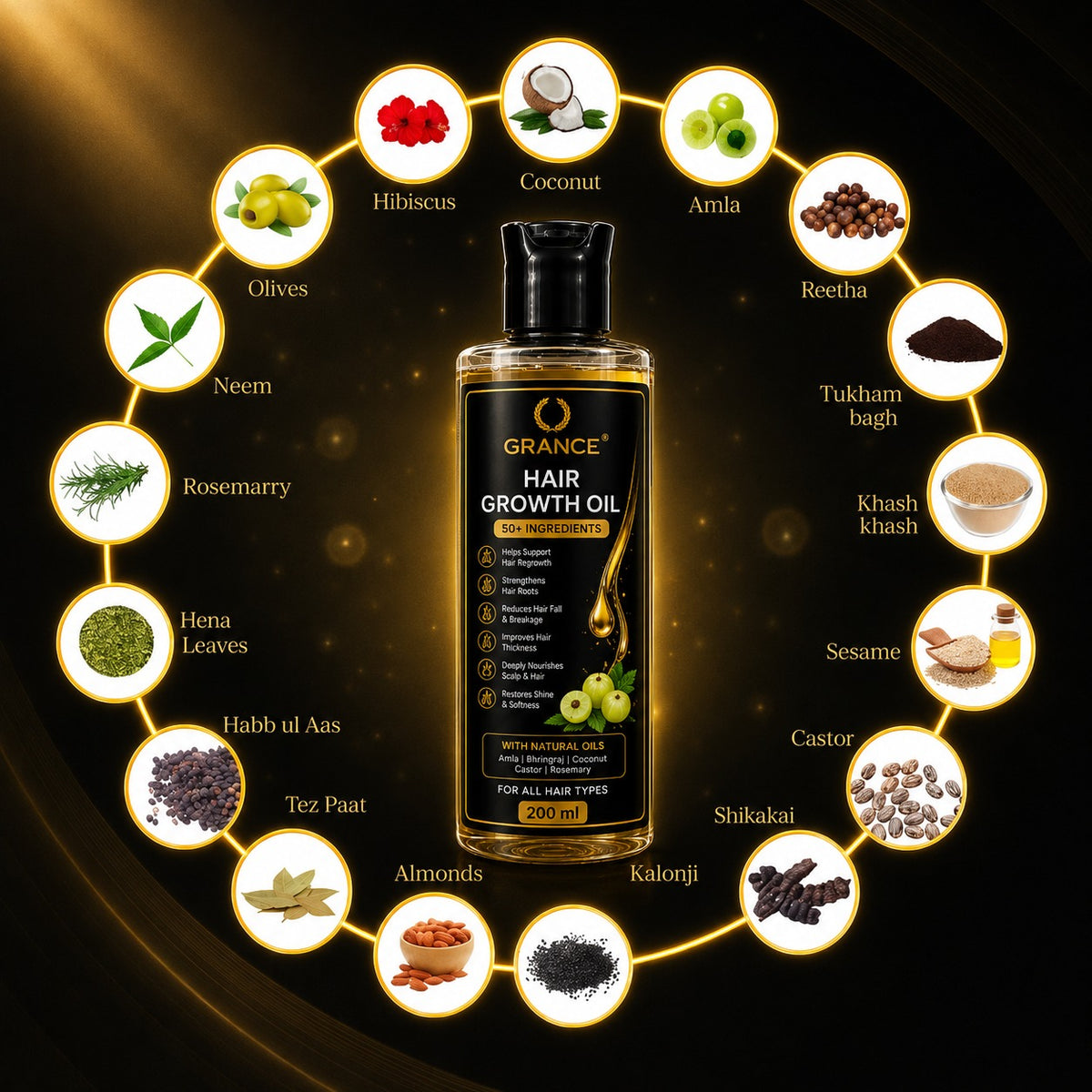 Grance Hair Growth Oil 200ml — 50+ Natural Ingredients