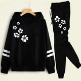 Black Double Stripe Printed Winter Tracksuit For Girls & Womens - Soft & Comfy Hoodies