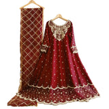 Embroidered Maxi Dress – Shamose Silk 3-Piece with Dupatta for Women