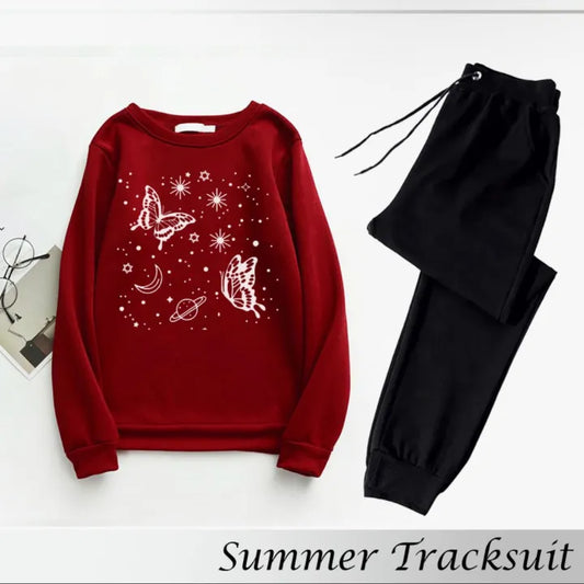 rendy Tracksuit butterflies saturn Print Thick & Fleece Fabric Full Sleeves Rib Sweatshirt